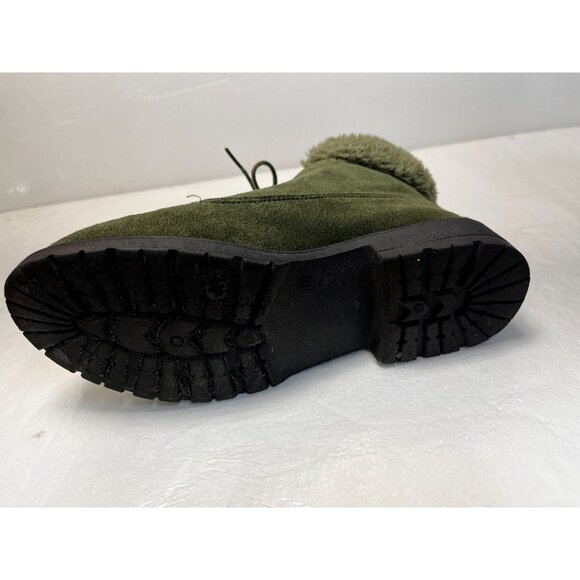 Womens Modern Rebel Olive Faux Suede Ankle Boots With Faux Fur Lining & Lace-Up - Picture 5 of 14